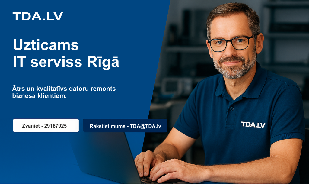 TDA.LV specializējas Portatīvo datoru remontā un apkopē apkalpojot tikai uzņēmumus, piedāvājot plašu servisu klāstu, ieskaitot salietu datoru remontu, datu atgūšanu, un IT konsultācijas uzņēmumiem.